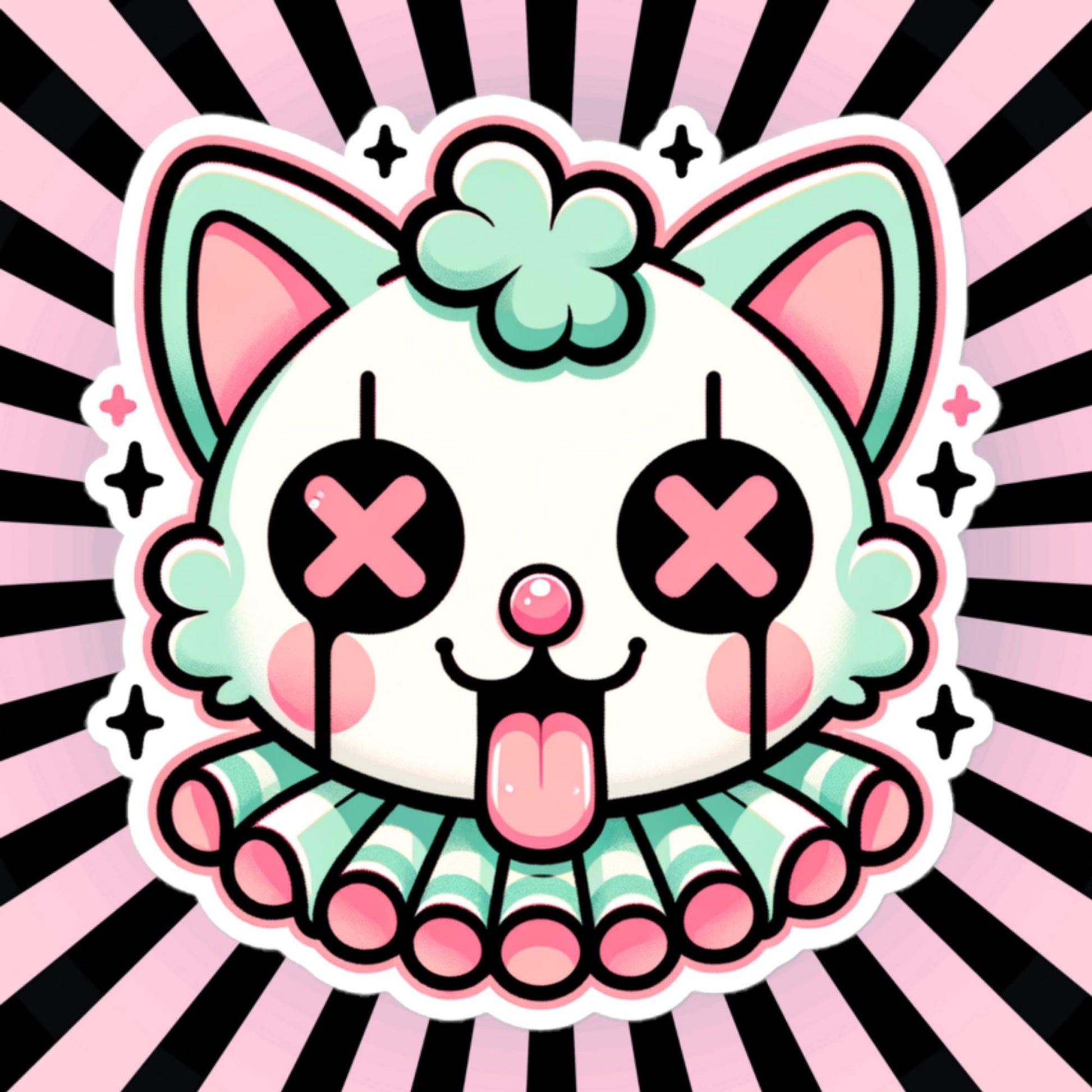 Creepy Cute Weird Clown Kitty Vinyl Sticker Weirdcore Clowncore Pastel Grunge Goth Clown Cat Waterproof Sticker