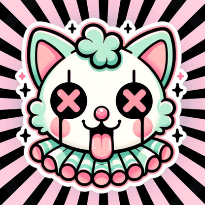 Creepy Cute Weird Clown Kitty Vinyl Sticker Weirdcore Clowncore Pastel Grunge Goth Clown Cat Waterproof Sticker