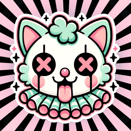 Creepy Cute Weird Clown Kitty Vinyl Sticker Weirdcore Clowncore Pastel Grunge Goth Clown Cat Waterproof Sticker