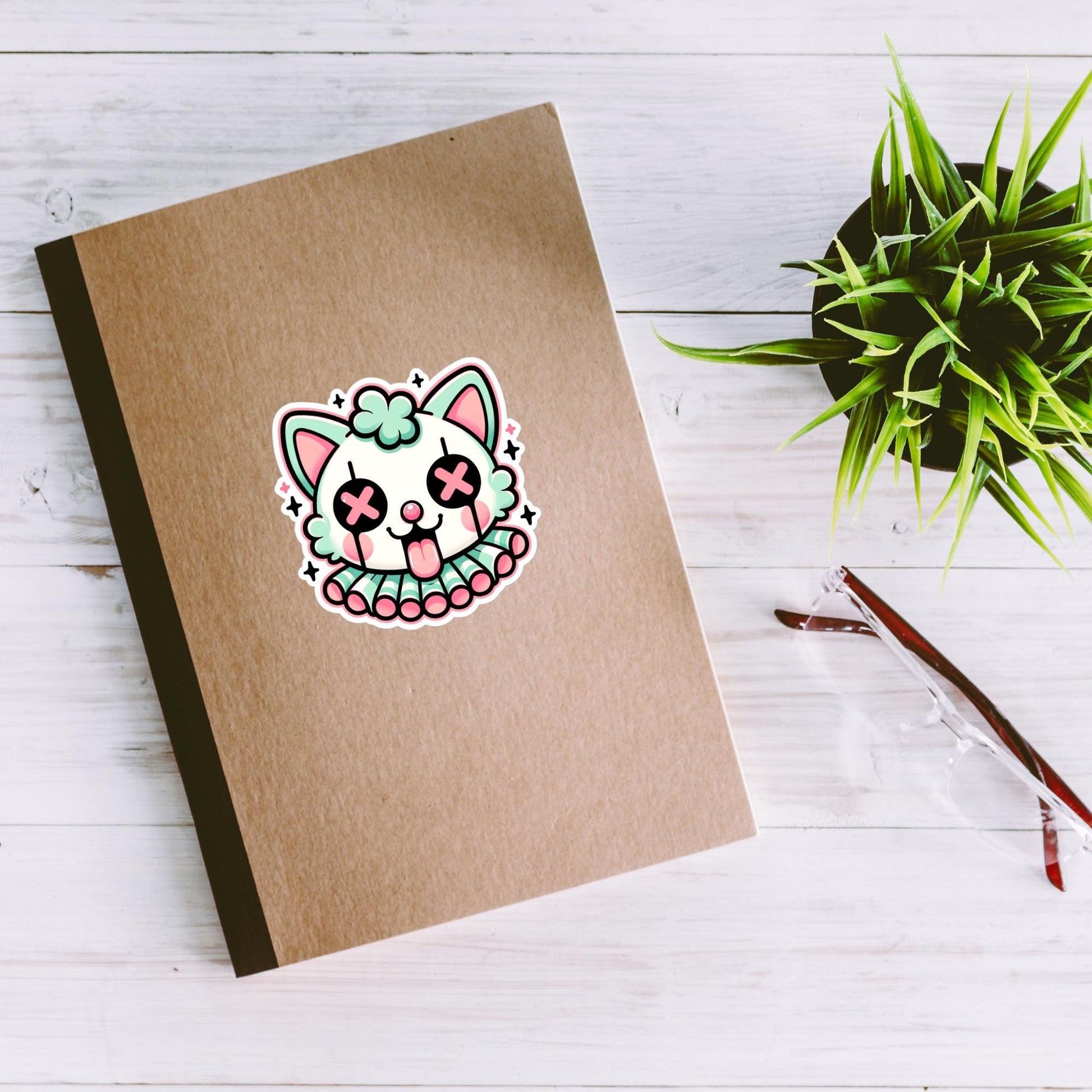 Creepy Cute Weird Clown Kitty Vinyl Sticker Weirdcore Clowncore Pastel Grunge Goth Clown Cat Waterproof Sticker