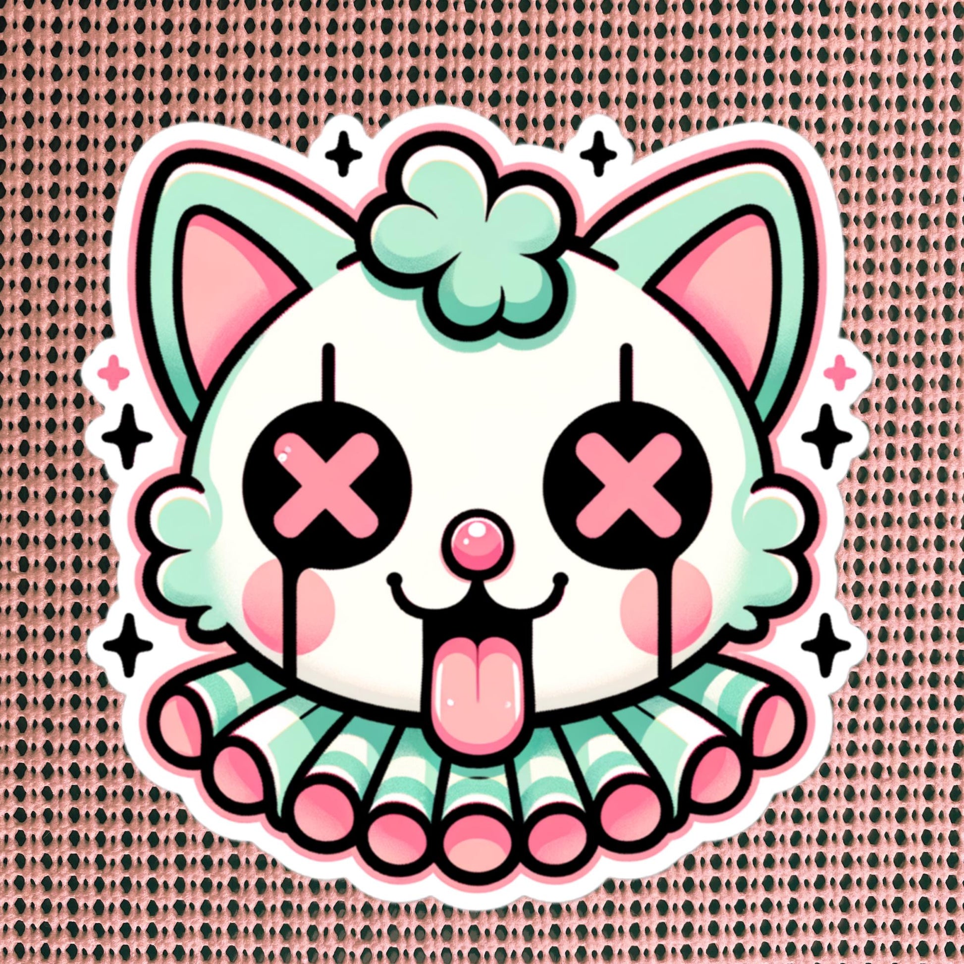 Creepy Cute Weird Clown Kitty Vinyl Sticker Weirdcore Clowncore Pastel Grunge Goth Clown Cat Waterproof Sticker