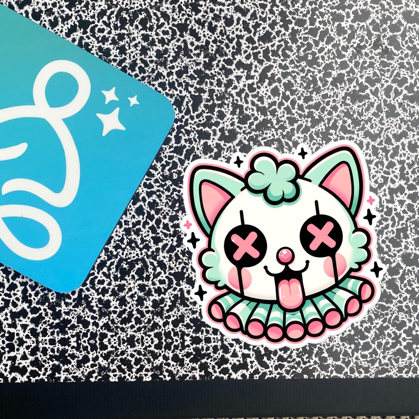 Creepy Cute Weird Clown Kitty Vinyl Sticker Weirdcore Clowncore Pastel Grunge Goth Clown Cat Waterproof Sticker
