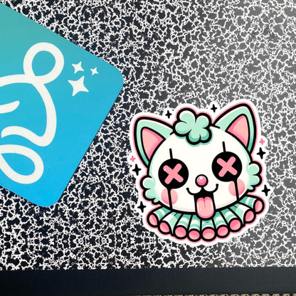 Creepy Cute Weird Clown Kitty Vinyl Sticker Weirdcore Clowncore Pastel Grunge Goth Clown Cat Waterproof Sticker