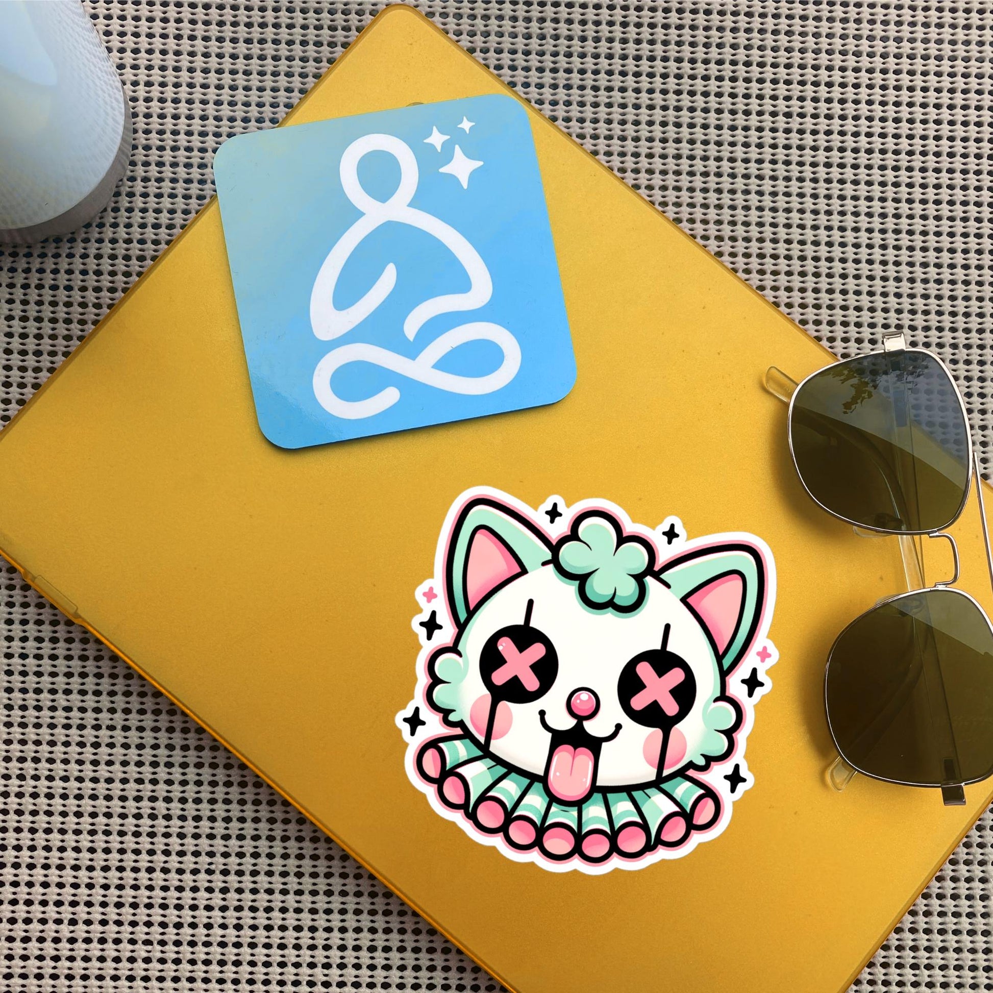 Creepy Cute Weird Clown Kitty Vinyl Sticker Weirdcore Clowncore Pastel Grunge Goth Clown Cat Waterproof Sticker
