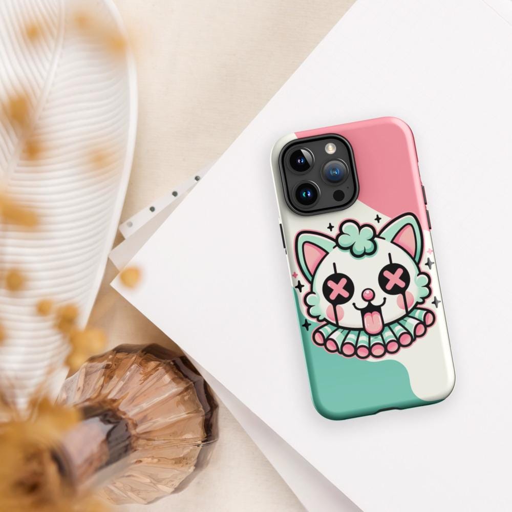 Creepy Cute Weirdcore Clown Cat Clowncore Grunge Pastel Goth Tough Case for iPhone® Glossy or Matte