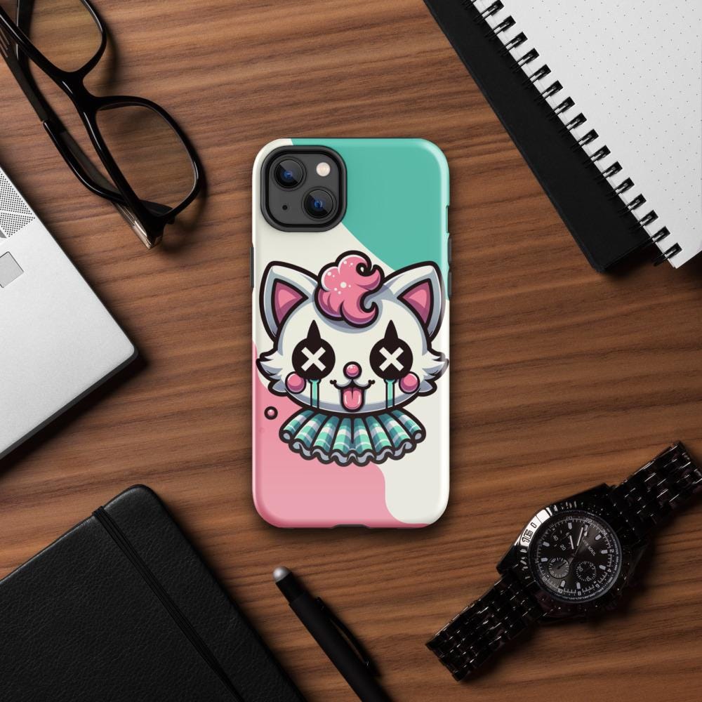Creepy Cute Weirdcore Kitty Cat Clown Clowncore Grunge Pastel Goth Tough Case for iPhone®