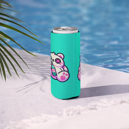 Weirdcore Fuzzy & Faded Bear Neon Goth Can Cooler Cozie Weird Grunge Bear Koozie