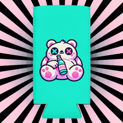 Weirdcore Fuzzy & Faded Bear Neon Goth Can Cooler Cozie Weird Grunge Bear Koozie