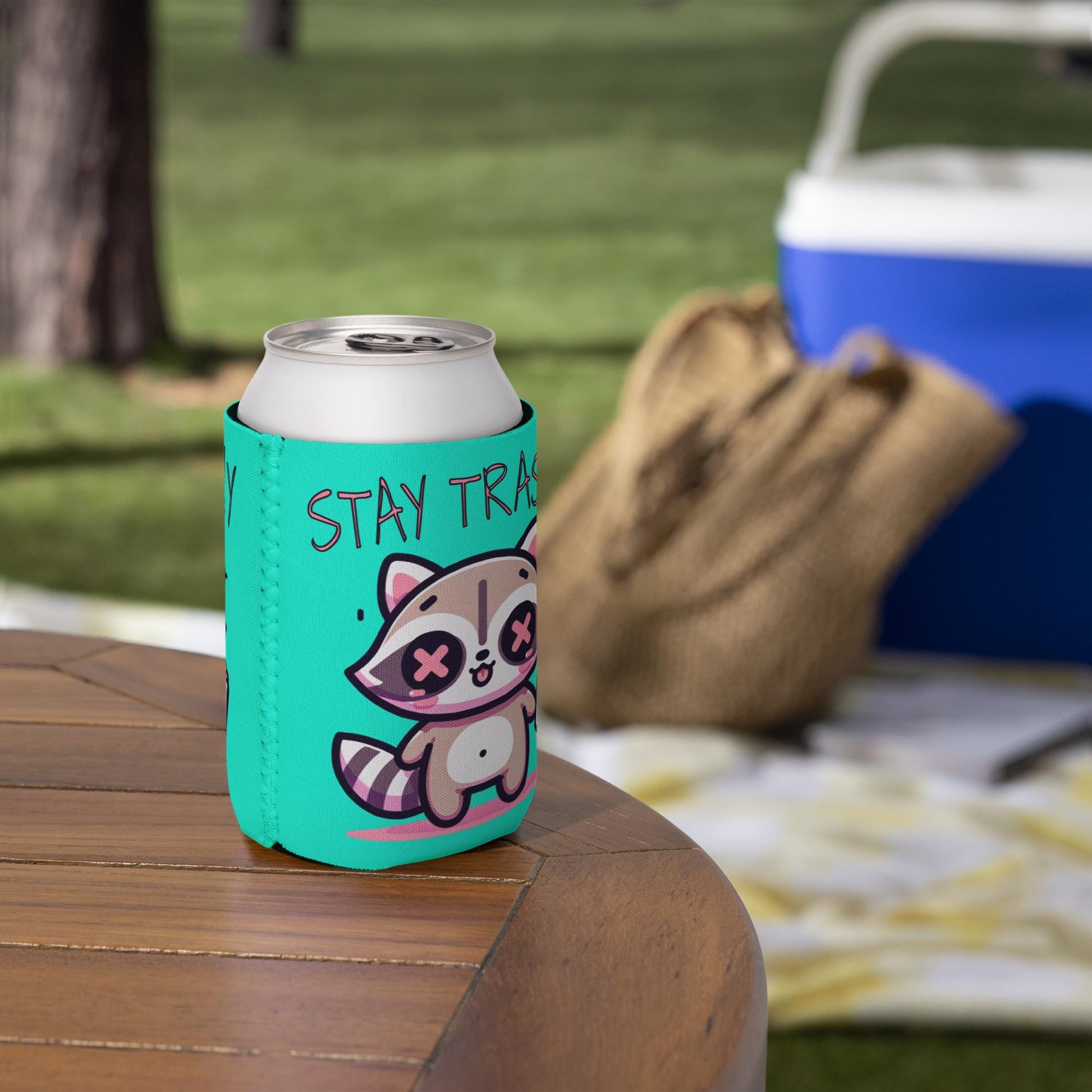 Pastel Goth Weirdcore Stay Trashy Beer Cozie Grunge Raccoon Can Cooler Koozie