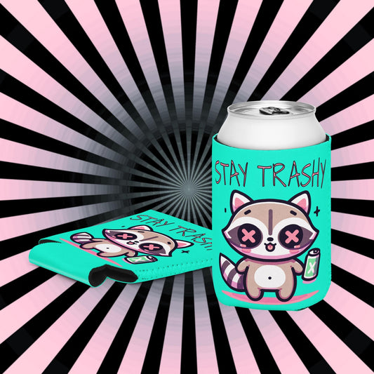 Pastel Goth Weirdcore Stay Trashy Beer Cozie Grunge Raccoon Can Cooler Koozie