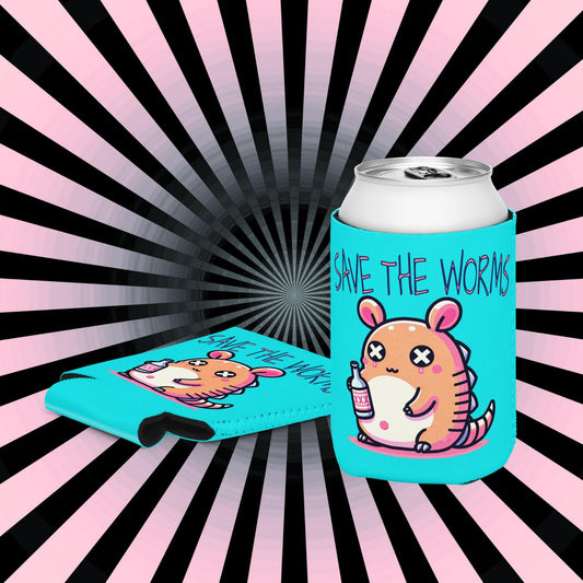 Weirdcore Kawaii Armadillo Can Cooler Beer Pastel Goth Grunge Coozie Save the Worms Beverage Koozie
