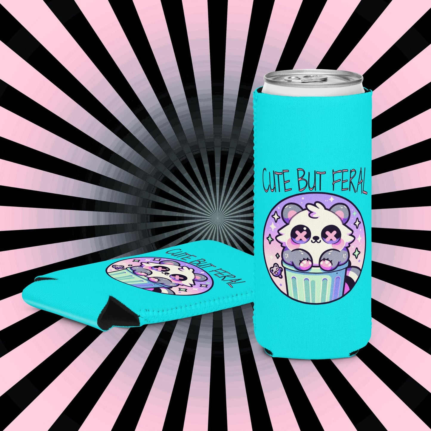 Pastel Goth Weirdcore Cute But Feral Beer Coozie Grunge Raccoon Can Cooler Koozie