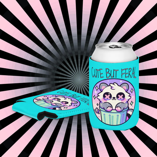 Pastel Goth Weirdcore Cute But Feral Beer Coozie Grunge Raccoon Can Cooler Koozie
