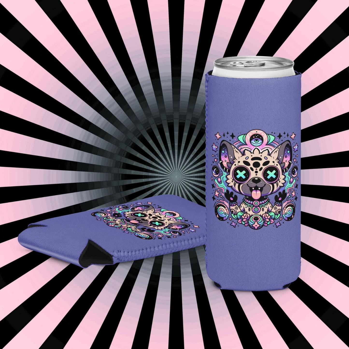 Trippy Psychedelic Gore Weirdcore Hyena Beer Holder Grunge Goth Spotted Hyena Weird Coozie