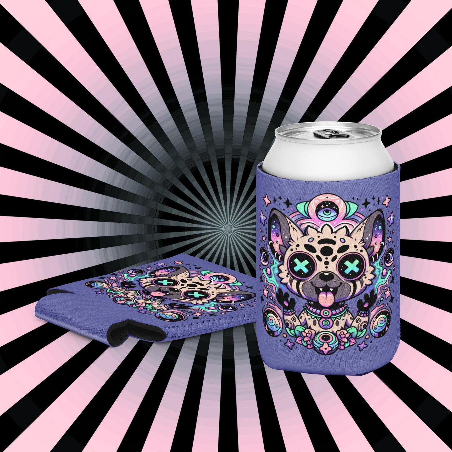 Trippy Psychedelic Gore Weirdcore Hyena Beer Holder Grunge Goth Spotted Hyena Weird Coozie
