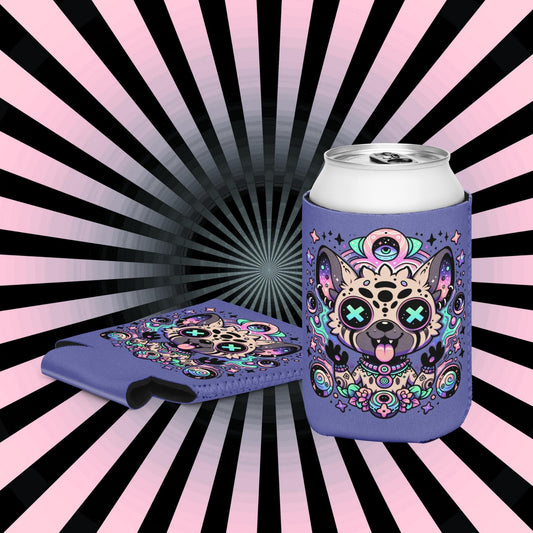 Trippy Psychedelic Gore Weirdcore Hyena Beer Holder Grunge Goth Spotted Hyena Weird Coozie