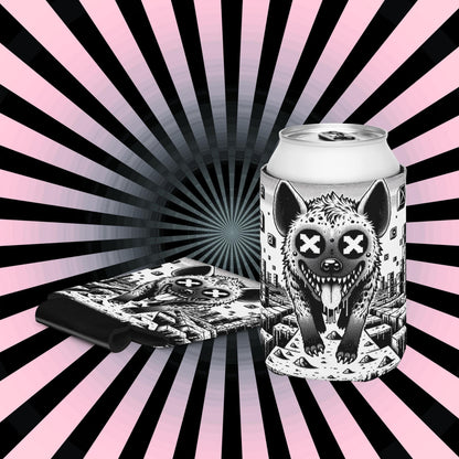 Trippy Psychedelic Gore Weirdcore Hyena Coozie Grunge Goth Spotted Hyena Pixel Art Game Beverage Holder