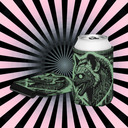 Cyber Hyena Trippy Wired Tech Vision Beer Holder Weirdcore Hyena Coozie