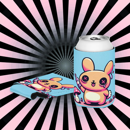 Trippy Gore Weirdcore Bunny Coozie Pastel Goth Rabbit Mushroom Beverage Holder
