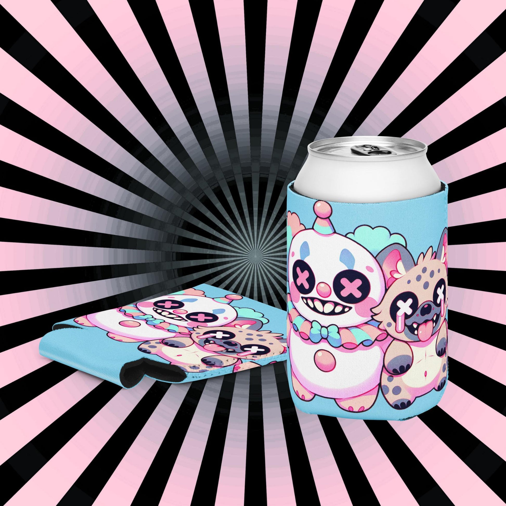 Creepy Cute Clowncore Clown & Hyena Coozie Weirdcore Pastel Grunge Hyena Clown Beverage Holder