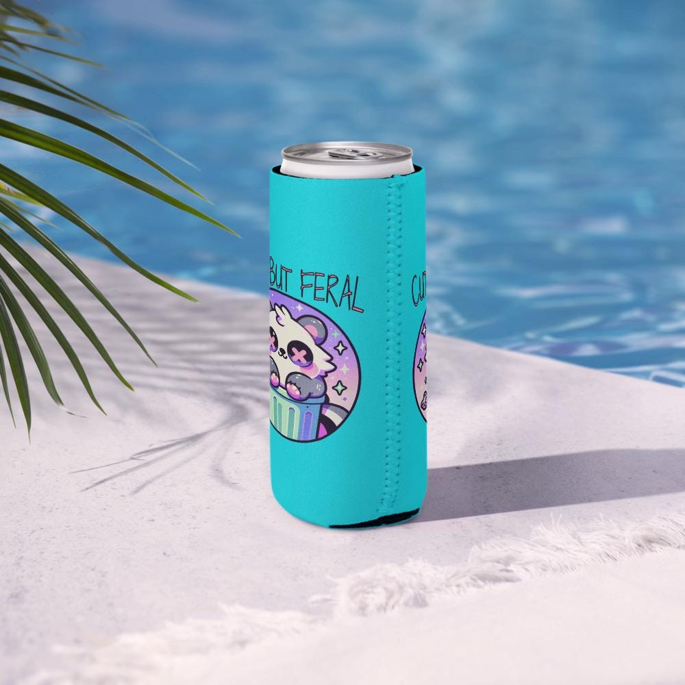 Pastel Goth Weirdcore Cute But Feral Beer Cozie Grunge Raccoon Can Cooler Koozie