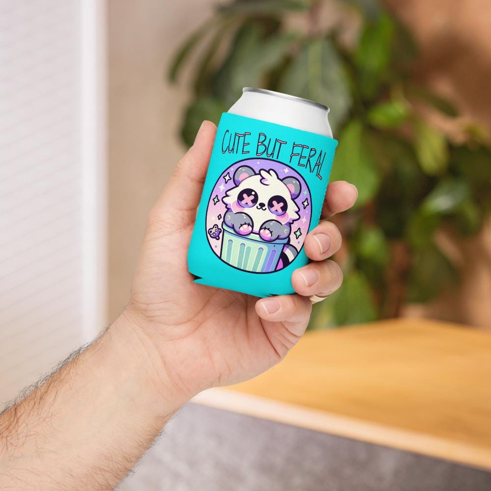 Pastel Goth Weirdcore Cute But Feral Beer Cozie Grunge Raccoon Can Cooler Koozie
