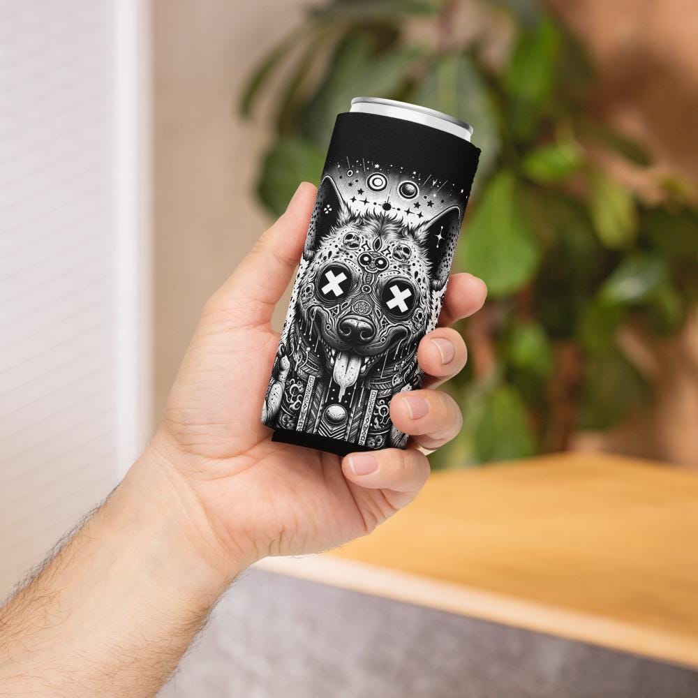 Trippy Psychedelic Gore Weirdcore Hyena Beer Holder Grunge Goth Spotted Hyena Cozie