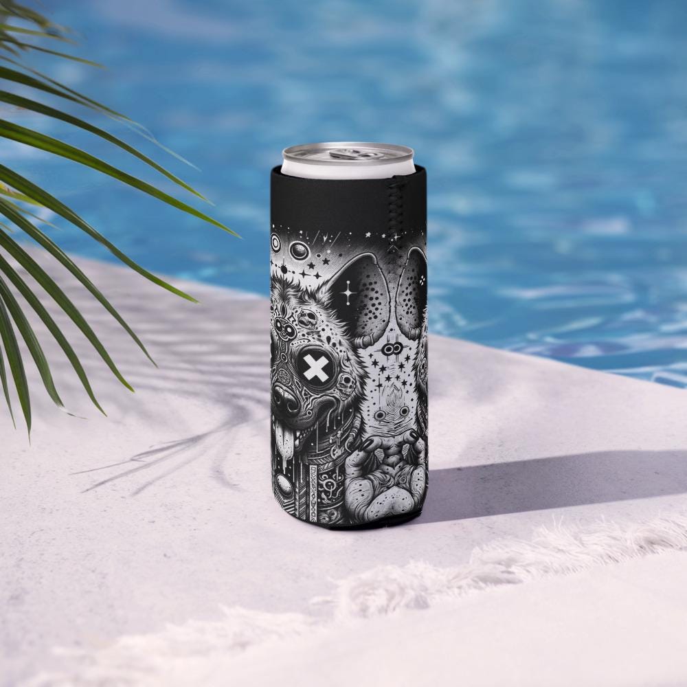 Trippy Psychedelic Gore Weirdcore Hyena Beer Holder Grunge Goth Spotted Hyena Cozie