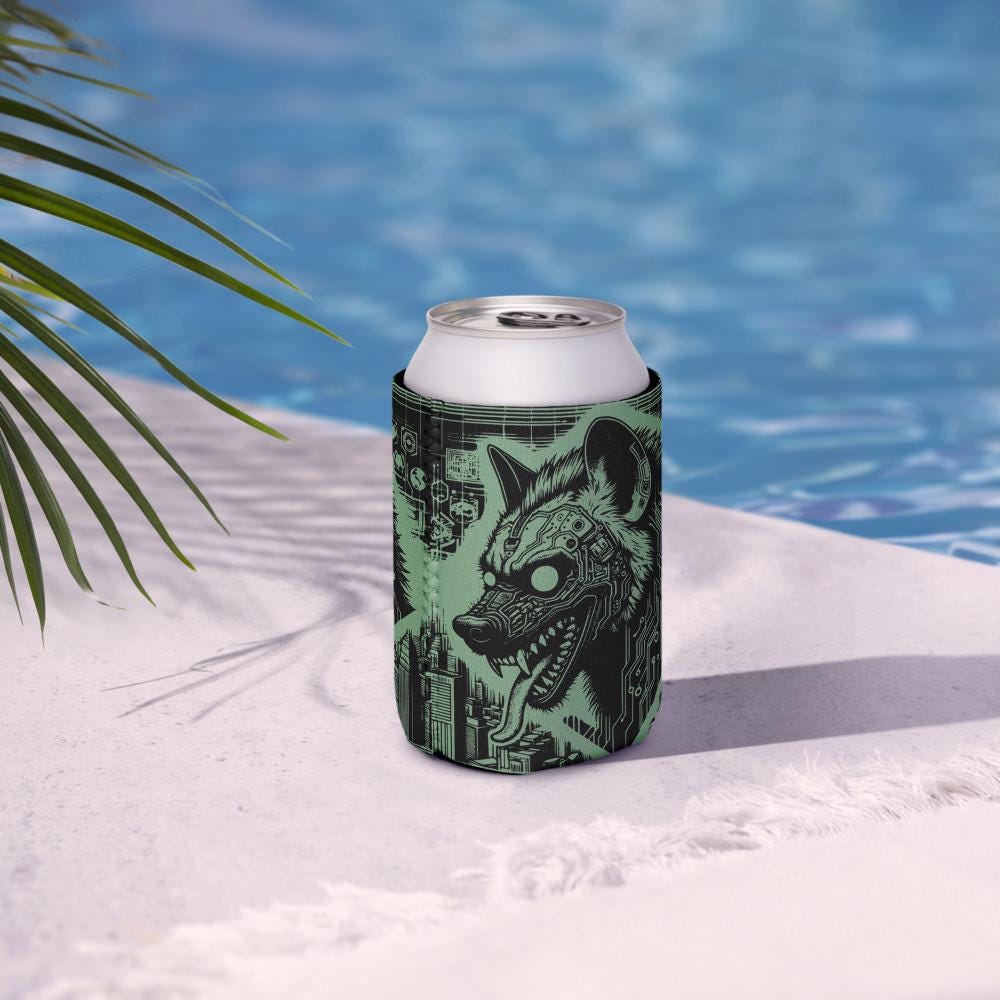 Cyber Hyena Trippy Wired Tech Vision Beer Holder Weirdcore Hyena Cozie