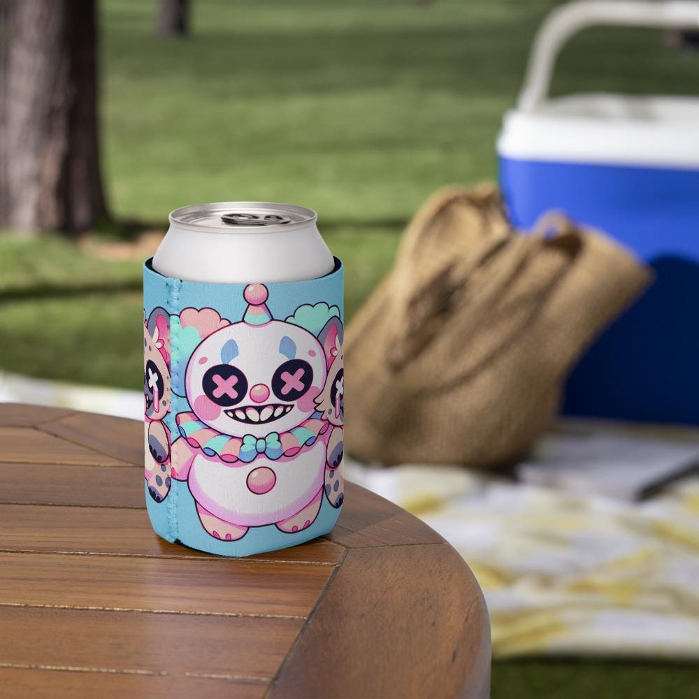 Creepy Cute Clowncore Clown & Hyena Cozie Weirdcore Pastel Grunge Hyena Clown Beverage Holder