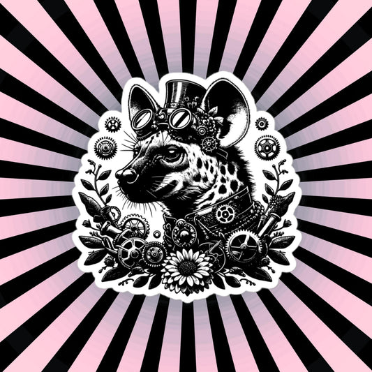 Weirdcore Steampunk Floral Gears Punk Grunge Hyena Waterproof Vinyl Sticker