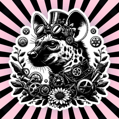 Weirdcore Steampunk Floral Gears Punk Grunge Hyena Waterproof Vinyl Sticker