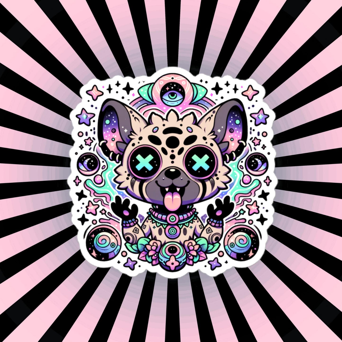 DMT Trippy Pastel Goth Creepy Cute Hyena Waterproof Vinyl Sticker