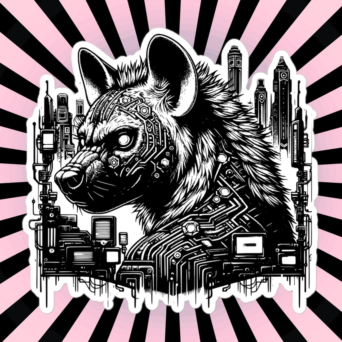 Industrial Cityscape Tech Weirdcore Hyena Grunge Waterproof Vinyl Sticker