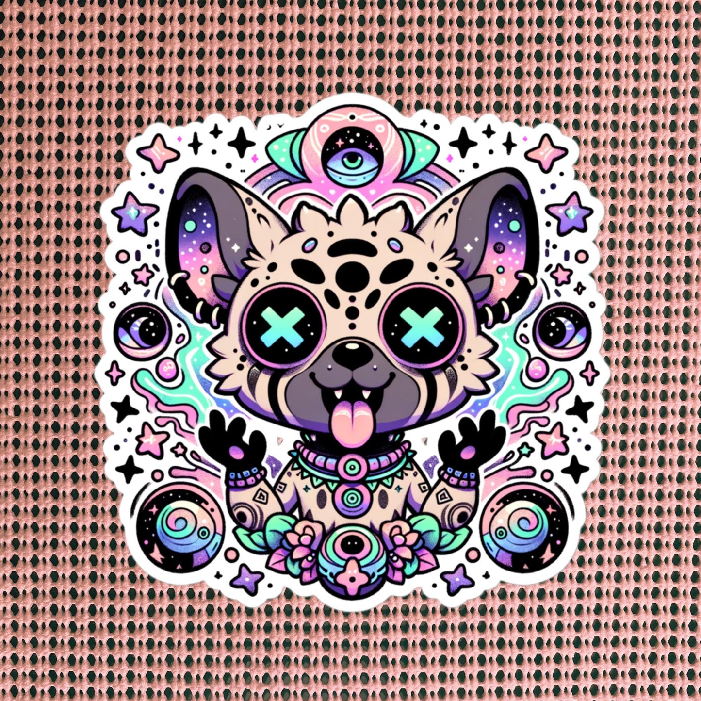 DMT Trippy Pastel Goth Creepy Cute Hyena Waterproof Vinyl Sticker