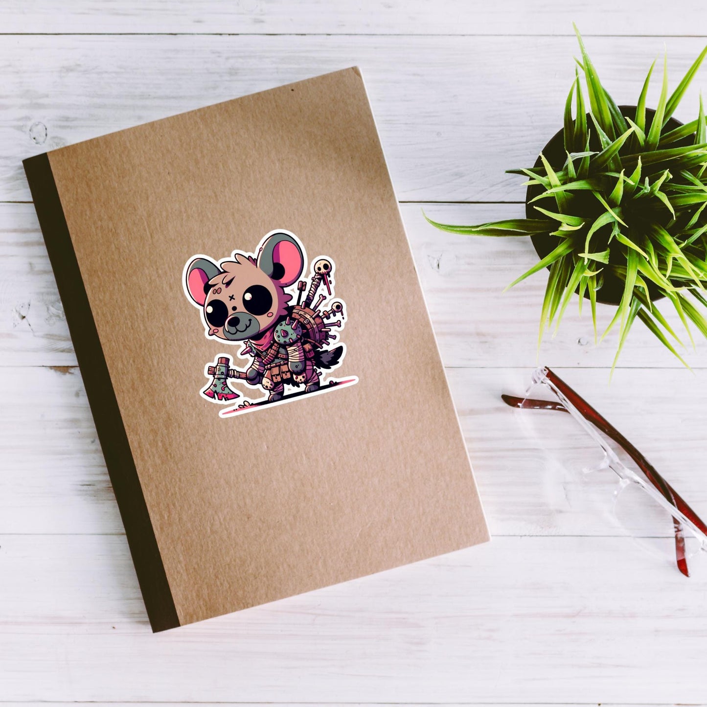Dystopian Creepy Cute Weirdcore Zombie Hyena Kawaii Waterproof Vinyl Sticker