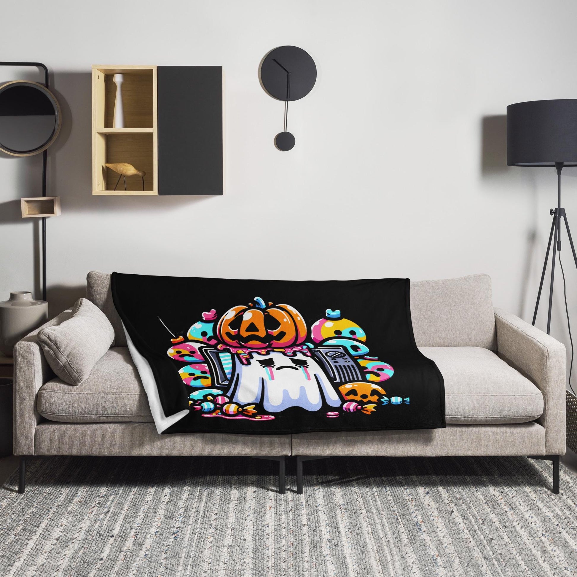 Y2K Grunge Halloween Sad Ghost TV Throw Blanket Weirdcore Gothic Room Decor