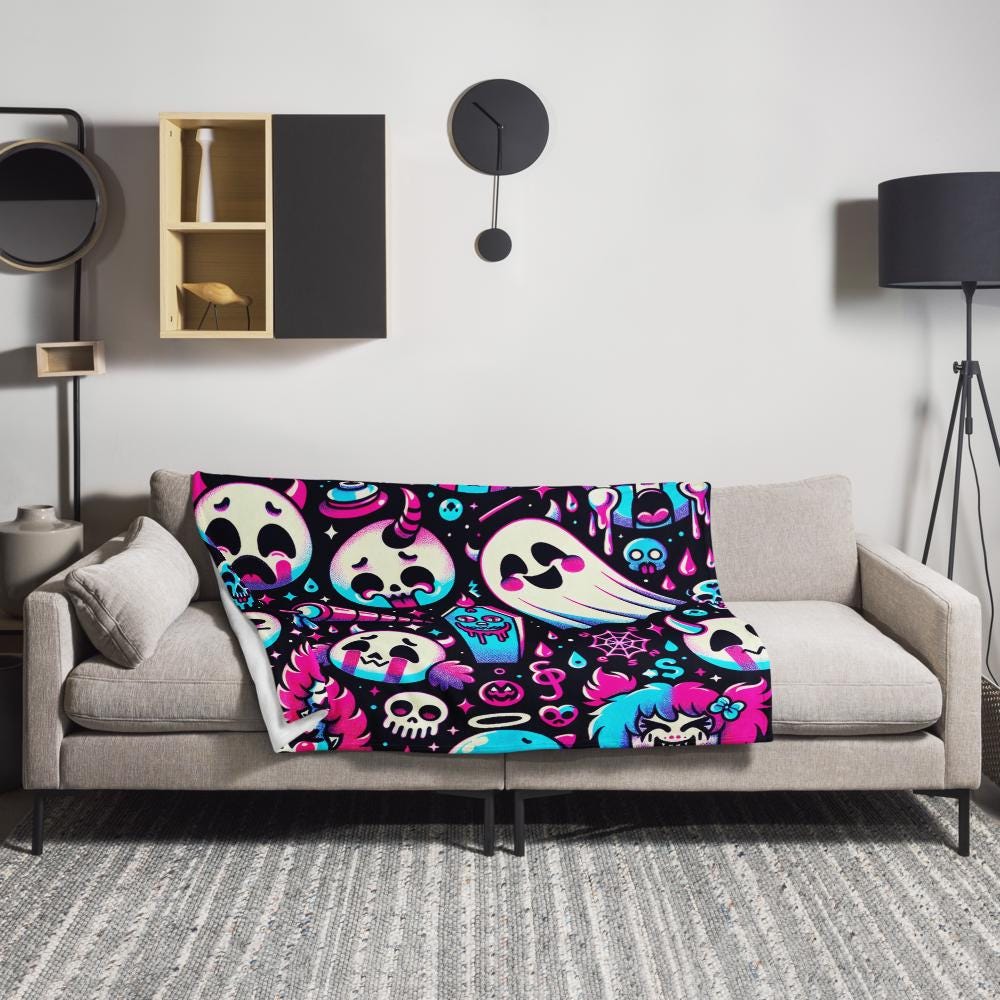 Blanket Candy Gore Y2K Grunge Halloween Throw Blanket Neon Goth Spooky Weirdcore Decor