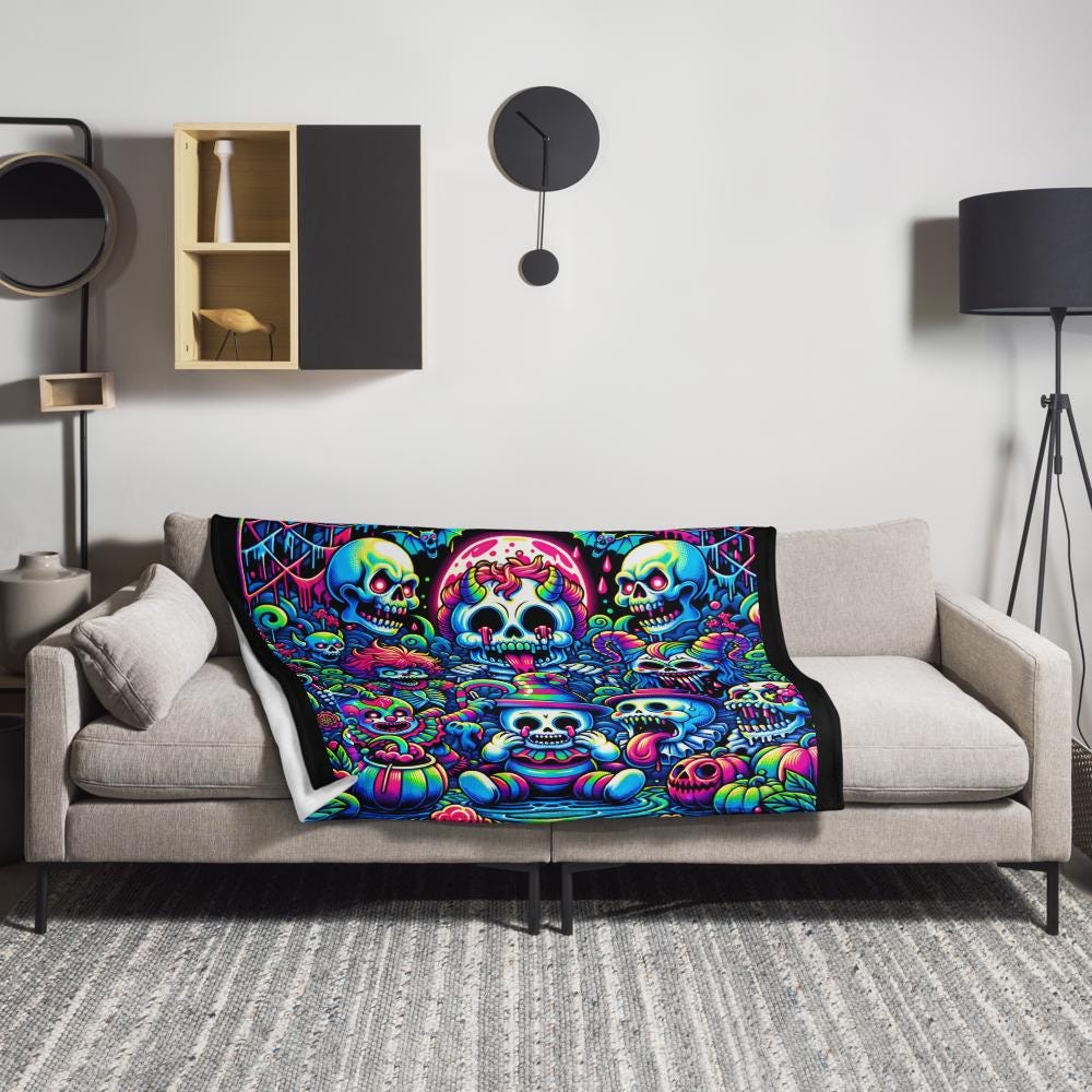 Blanket Candy Gore Halloween Y2K Grunge Throw Blanket Neon Goth Horror Gothic Room Decor