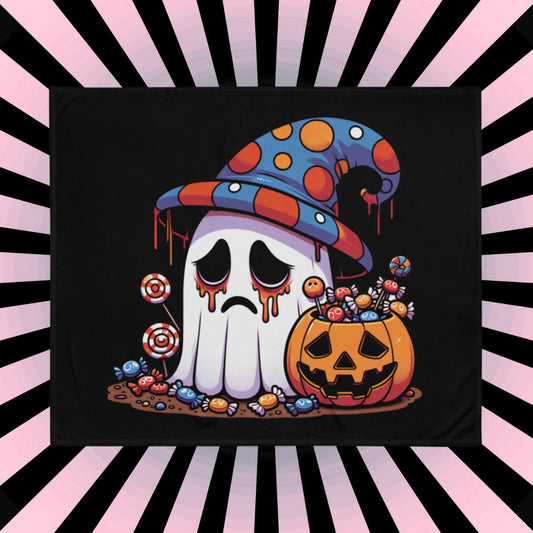 Blanket Trick or Treat Halloween Sad Ghost Candy Gore Throw Blanket Weirdcore Grunge Room Decor