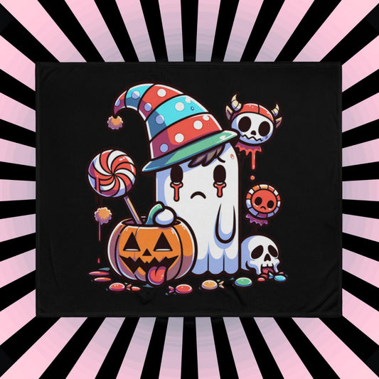 Blanket Clowncore Sad Ghost With Candy Throw Blanket Halloween Candy Grunge Room Decor