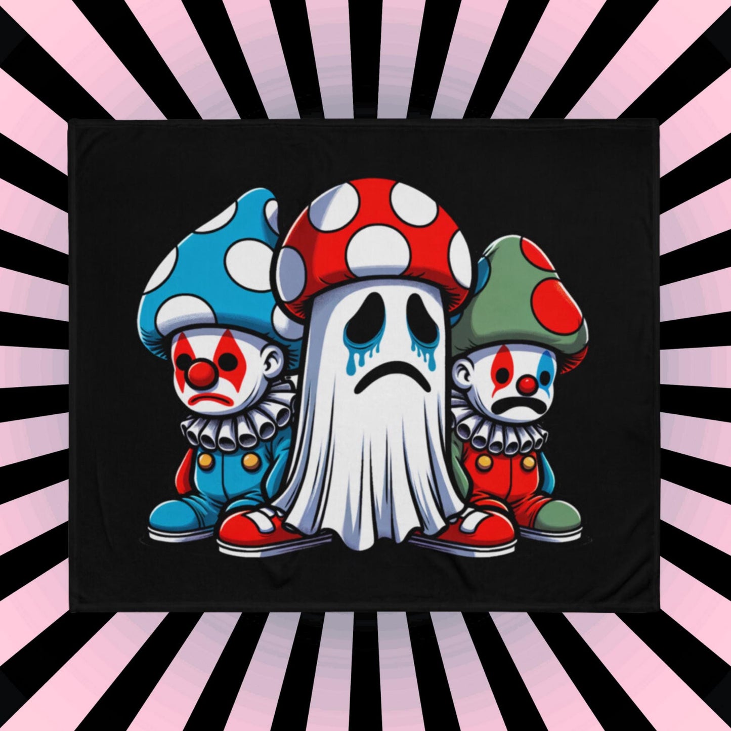 Blanket Cute Sad Ghost with Mushroom Elves Grunge Y2K Throw Blanket Spooky Gothic Weirdcore Decor