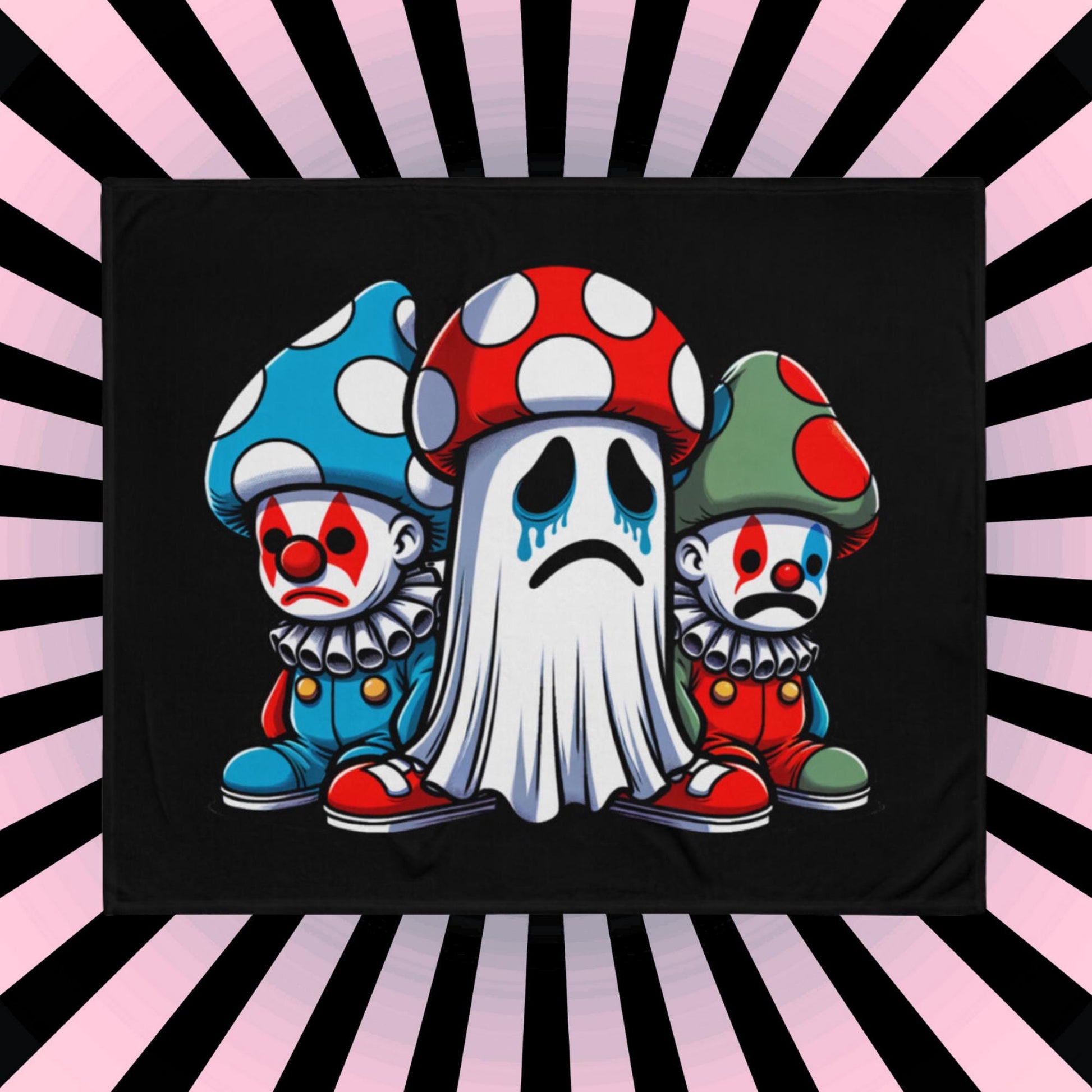 Blanket Cute Sad Ghost with Mushroom Elves Grunge Y2K Throw Blanket Spooky Gothic Weirdcore Decor
