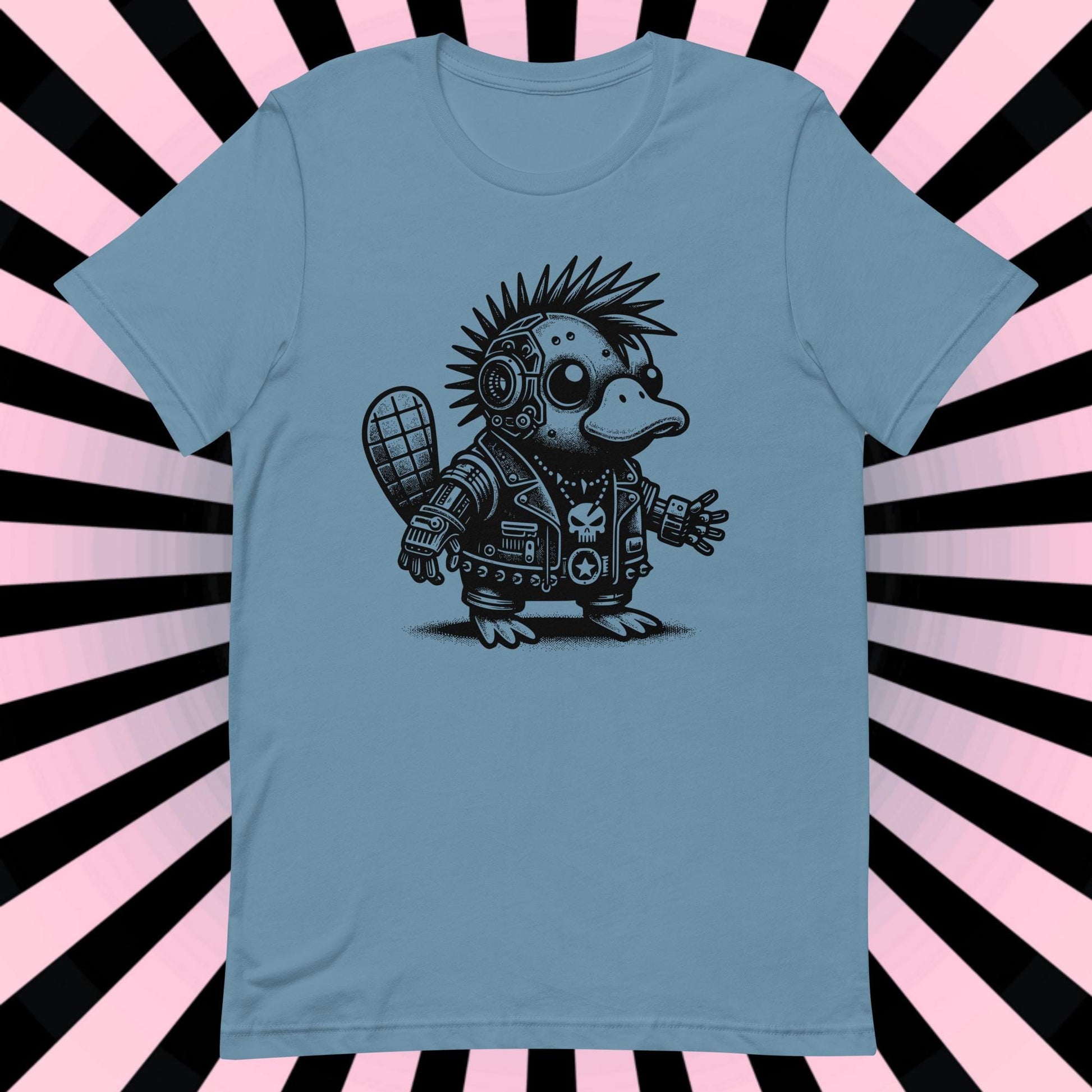 Cyborg Platypus Tee Kawaii Cyberpunk & Y2K Pastel Goth Techwear Platypus Shirt in Whimsigoth Warcore Style