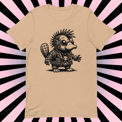 Cyborg Platypus Tee Kawaii Cyberpunk & Y2K Pastel Goth Techwear Platypus Shirt in Whimsigoth Warcore Style