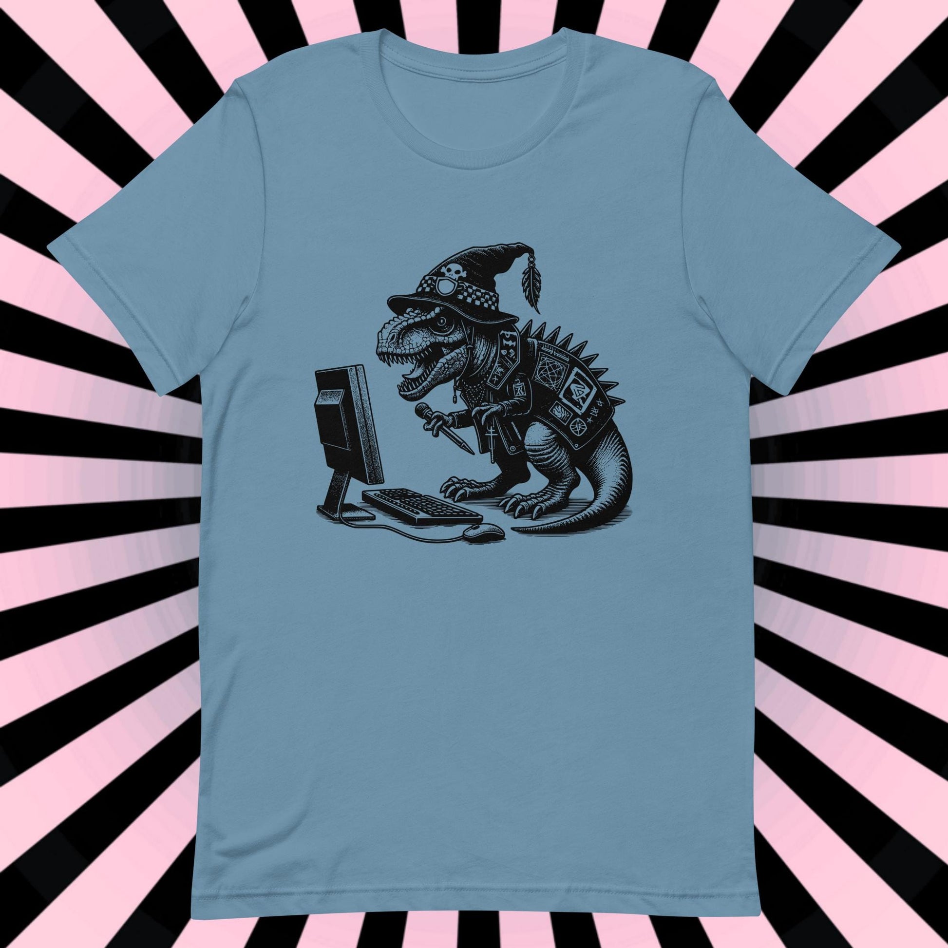 Cyberpunk Dinosaur T-Shirt Y2K Pastel Goth T-Rex Shirt Techwear Unique Whimsigoth and Weirdcore Fashion