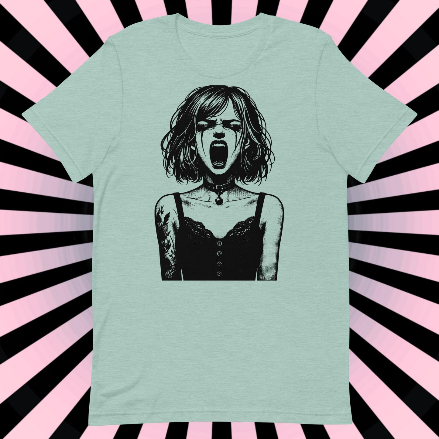 Cyberpunk Goth Screaming Girl T-Shirt Y2K Pastel Goth Techwear Tee Unique Whimsigoth Weirdcore Fashion Top