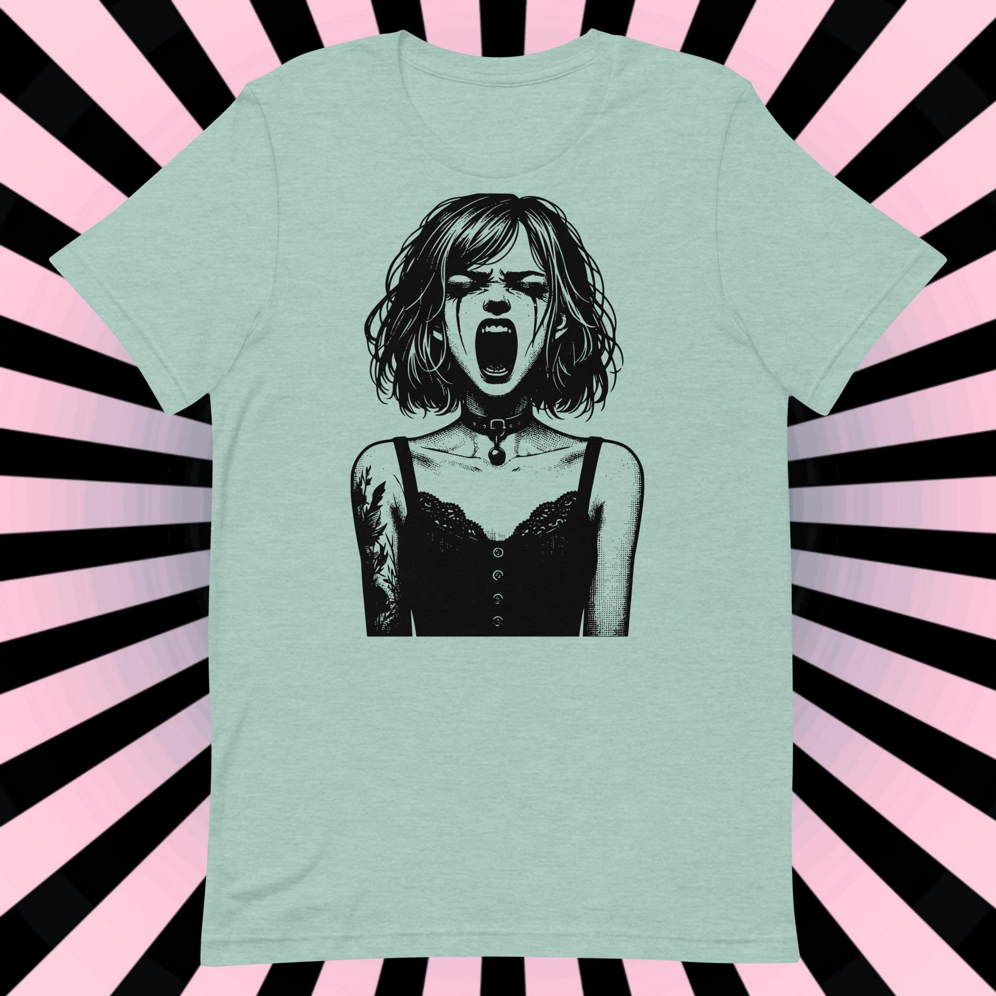 Cyberpunk Goth Screaming Girl T-Shirt Y2K Pastel Goth Techwear Tee Unique Whimsigoth Weirdcore Fashion Top