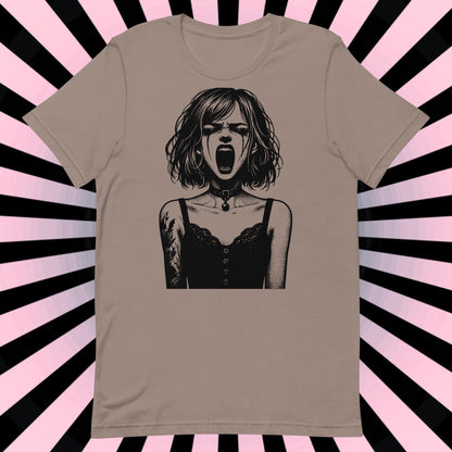Cyberpunk Goth Screaming Girl T-Shirt Y2K Pastel Goth Techwear Tee Unique Whimsigoth Weirdcore Fashion Top