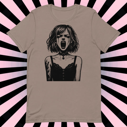 Cyberpunk Goth Screaming Girl T-Shirt Y2K Pastel Goth Techwear Tee Unique Whimsigoth Weirdcore Fashion Top
